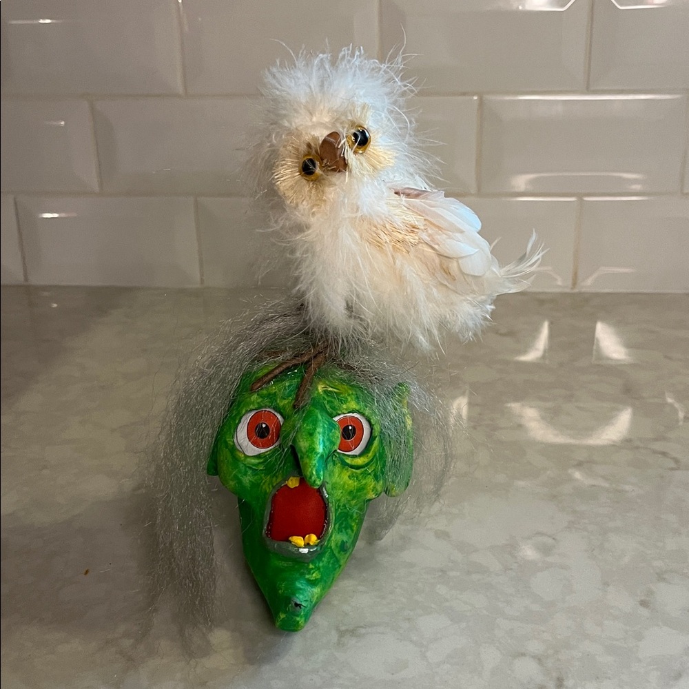 Mr. Bony Folk Art hand crafted paper mache Witch and Owl 2022 Dark Academia